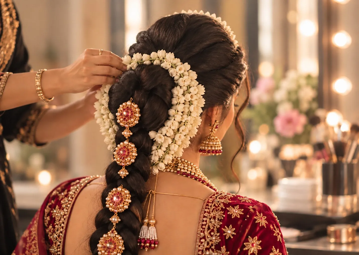 Jasmine braid with gold jadai ornaments